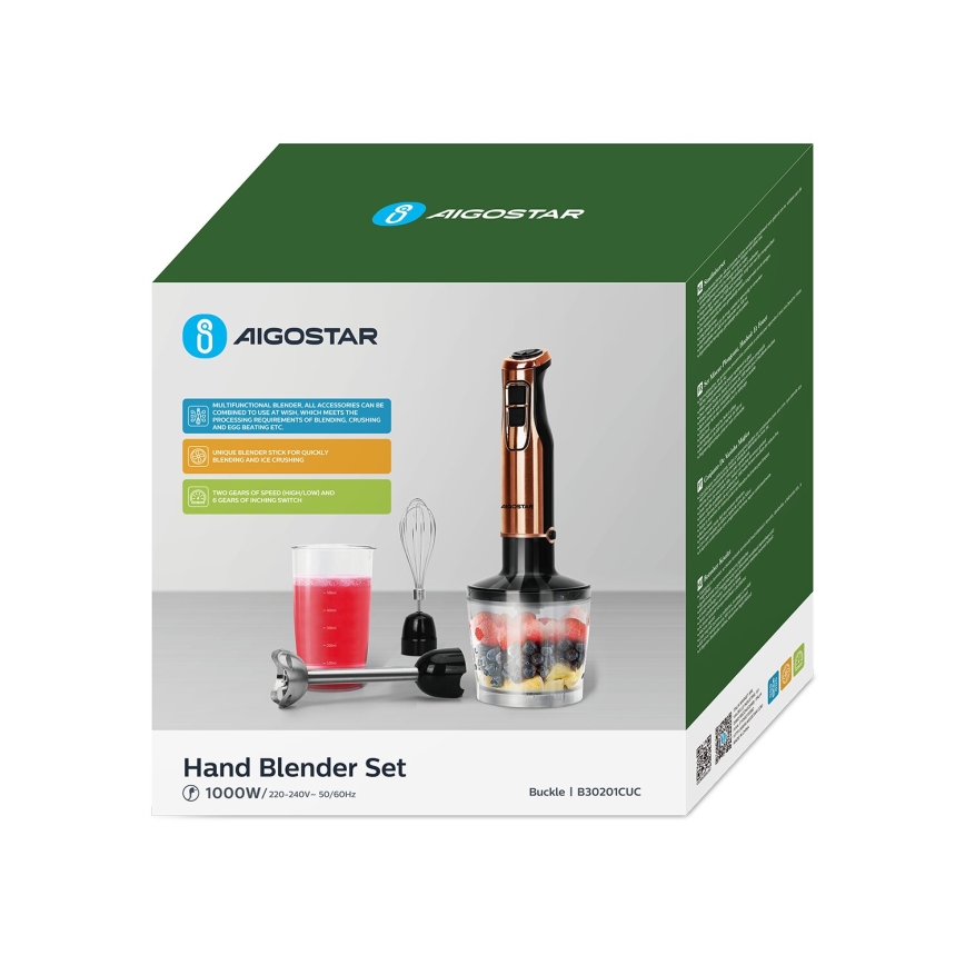 Aigostar - Погружной блендер 1000W/230V розовое золото
