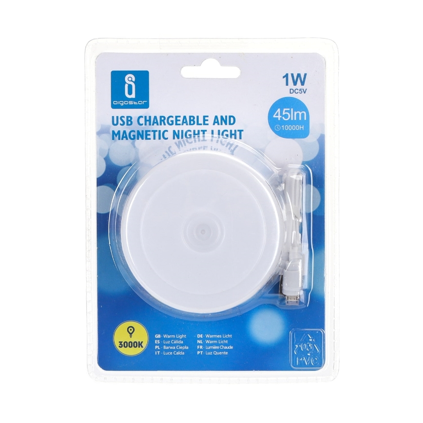 Aigostar - Портативне нічне LED освітлення LED/1W/5V 3000K + USB
