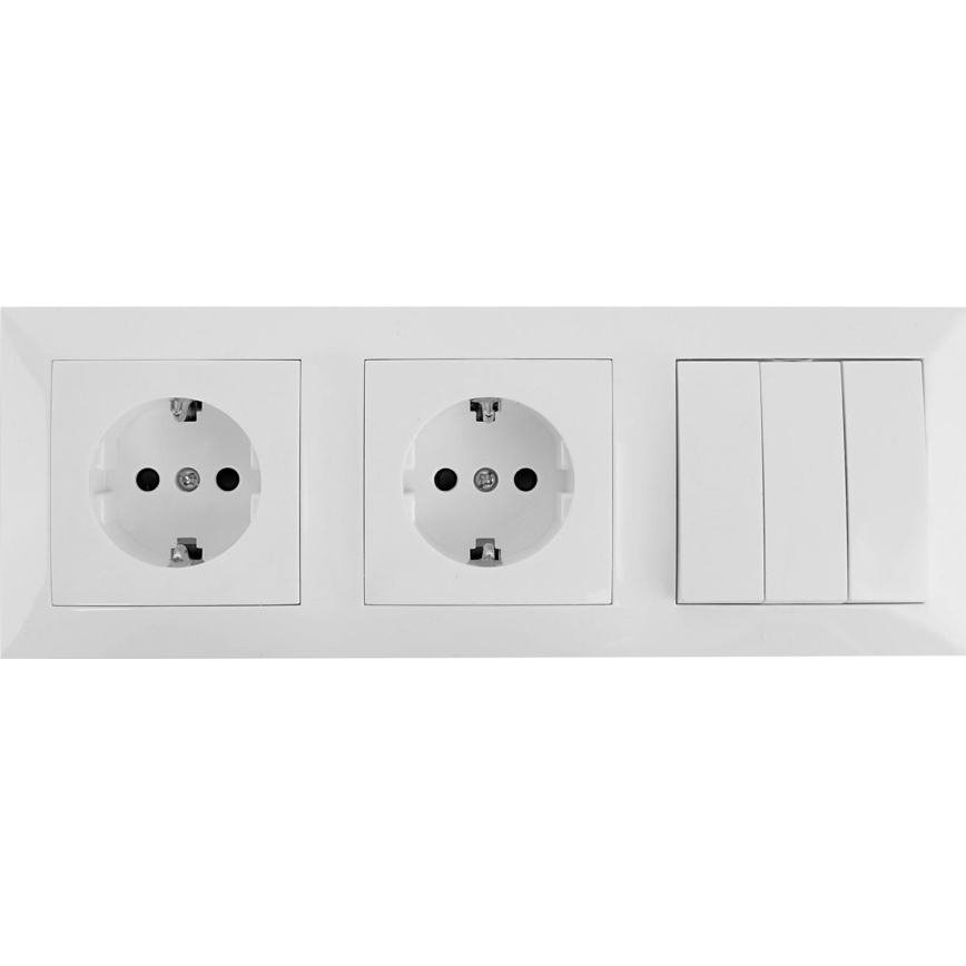 Aigostar - Потрійний вимикач № 3 та 2x розетки SCHUKO 230V з рамкою, білий