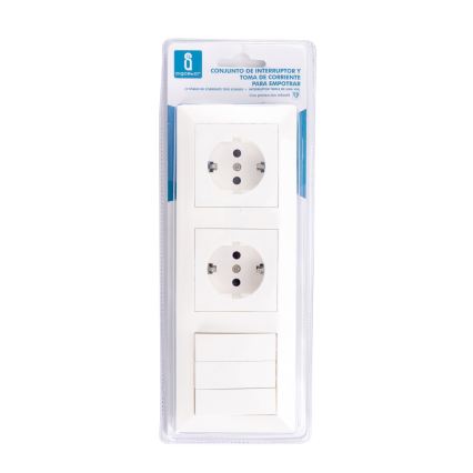 Aigostar - Потрійний вимикач № 3 та 2x розетки SCHUKO 230V з рамкою, білий