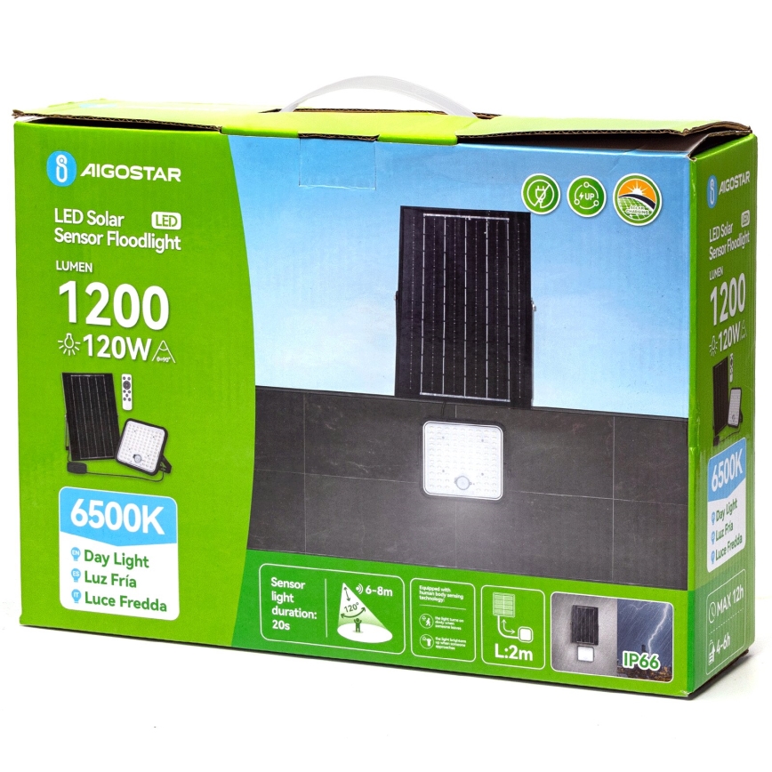 Aigostar - Регульований LED сонячний прожектор із датчиком LED/120W/3,4V 6500K IP66 8000 mAh + пульт дистанційного керування
