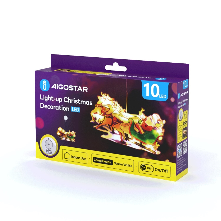 Aigostar - Різдвяна LED декорація LED/3xAAA Санта-Клаус з оленями 13,4см