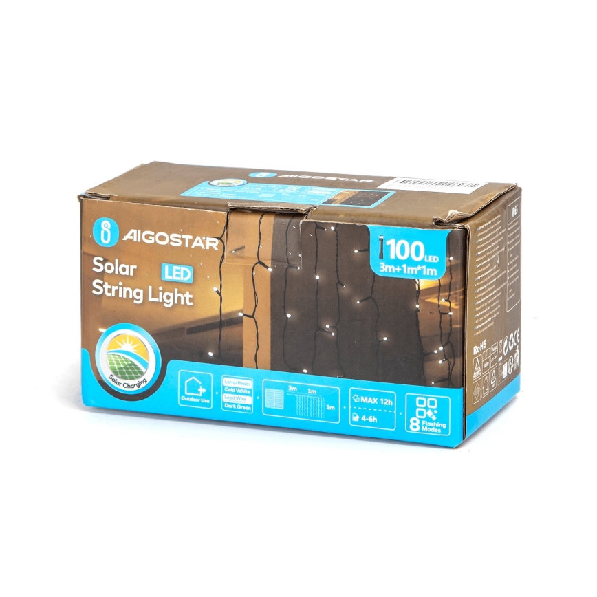 Aigostar - Різдвяна LED гірлянда на сонячній батареї 100xLED/8 функцій 4x1 м IP65 холодний білий