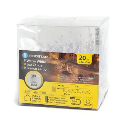 Aigostar - Рождественская LED-гирлянда 20xLED/3xAA 3,3m с оленями