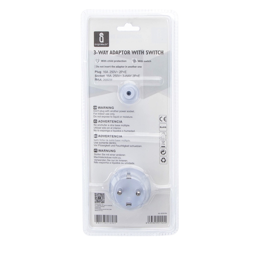 Aigostar - Розетка-розгалужувач з вимикачем 3x16A/230V