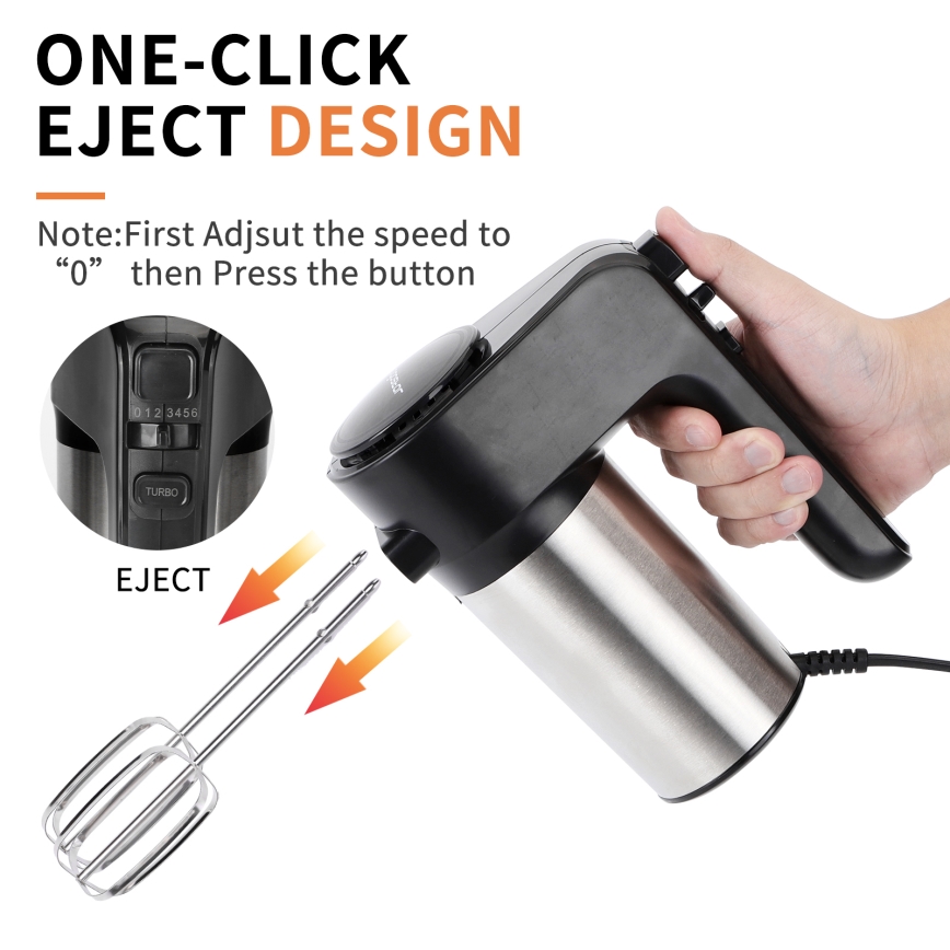 Aigostar - Ручний міксер 300W/230V чорний/матовий хром