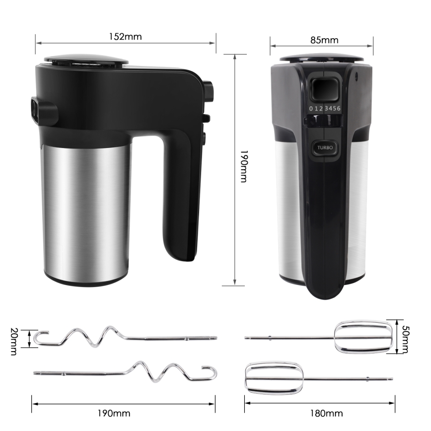 Aigostar - Ручний міксер 300W/230V чорний/матовий хром