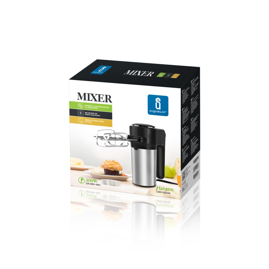Aigostar - Ручний міксер 300W/230V чорний/матовий хром