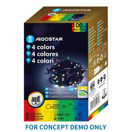 Aigostar - LED-солнечная рождественская гирлянда, 200 светодиодов, 8 режимов, 22 м, степень защиты IP65, мультицвет, аккумулятор 800 мА·ч