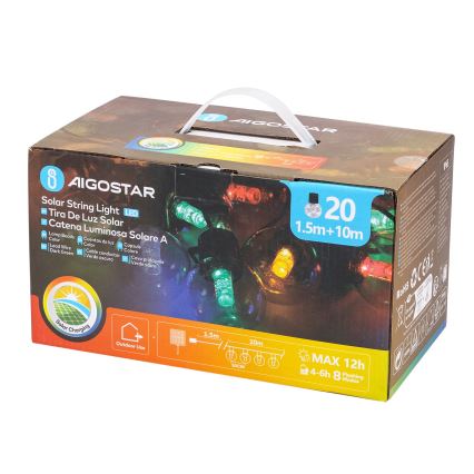 Aigostar - солнечная LED-гирлянда, 20×LED/8 режимов, 11,5 м, IP65, многоцветная