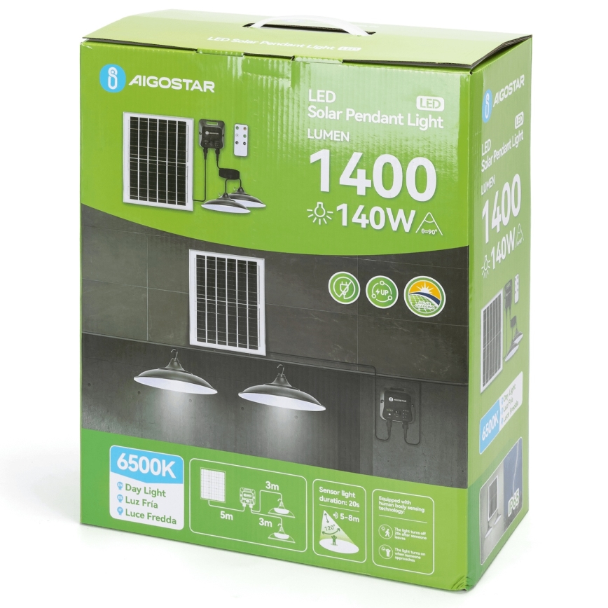 Aigostar - солнечная светодиодная люстра с датчиком 2xLED/70W/12V 12000 mAh 6500K диаметр 23,5 см + пульт дистанционного управления