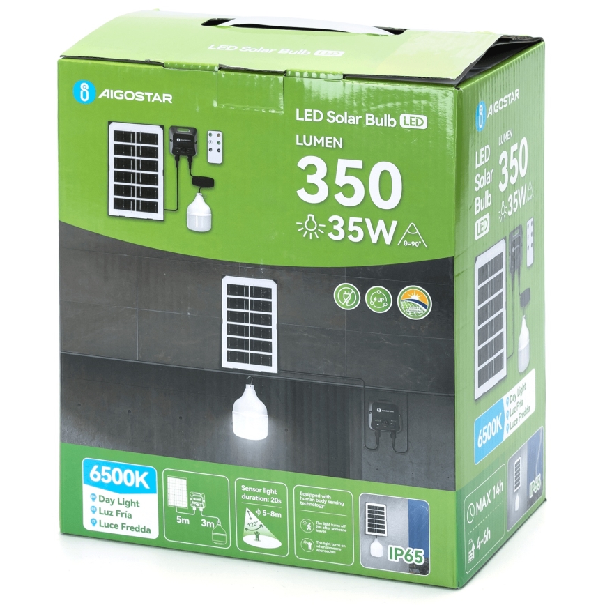 Aigostar - светодиодная солнечная люстра с датчиком, LED/35W/12V, 3000 mAh, 6500K, IP65, диаметр 10 см + пульт дистанционного управления