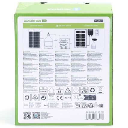 Aigostar - светодиодная солнечная люстра с датчиком, LED/35W/12V, 3000 mAh, 6500K, IP65, диаметр 10 см + пульт дистанционного управления