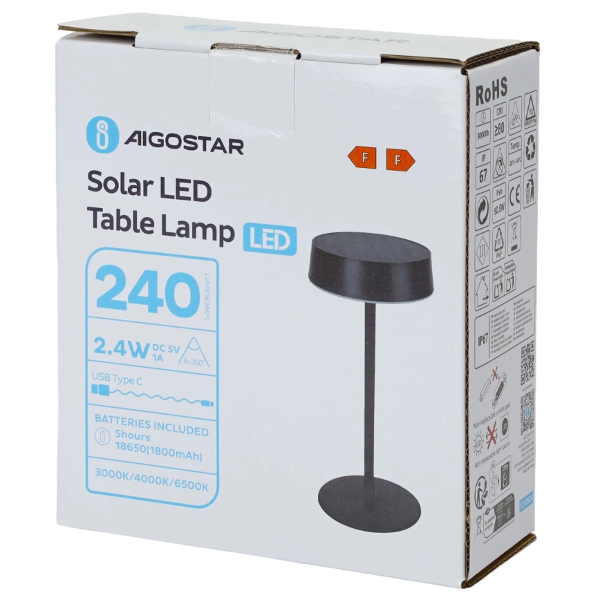 Aigostar - солнечная LED-лампа LED/2,4W/5V IP44 1800 mAh