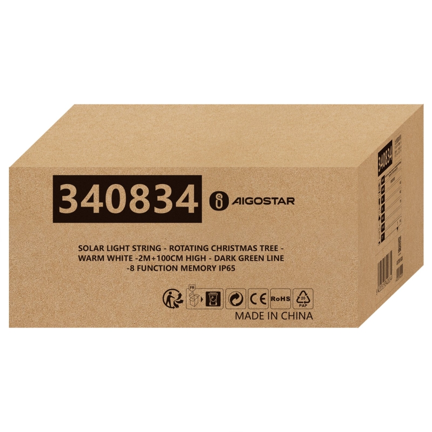 Aigostar - LED солнечная рождественская декорация LED/0,59W/3,7V 100 cm IP65 130 mAh тёплый белый