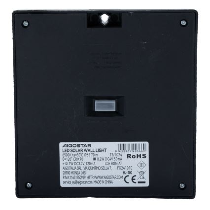Aigostar - солнечный светильник LED с датчиком LED/3,7В 6500K 500 мА IP65 черный