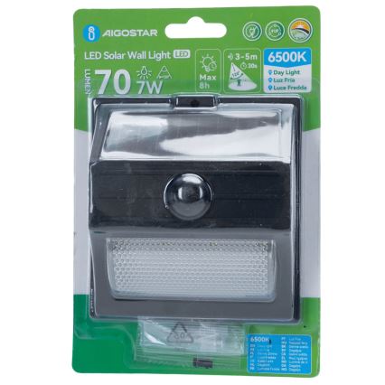 Aigostar - солнечный светильник LED с датчиком LED/3,7В 6500K 500 мА IP65 черный
