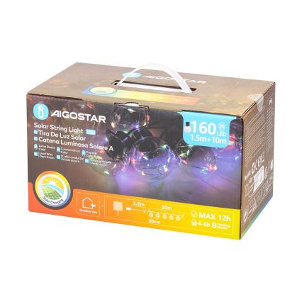 Aigostar - сонячна LED-гірлянда, 20 світлодіодів / 8 режимів, 11,5 м, IP65, багатокольорова