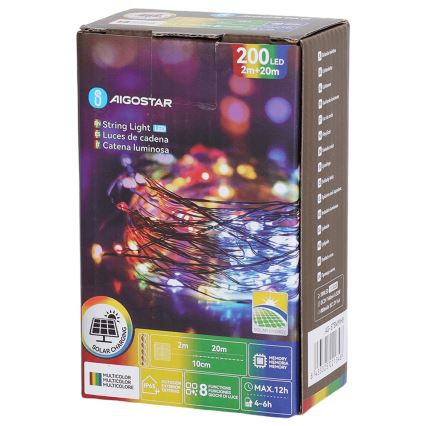 Aigostar - сонячна LED-гірлянда 200xLED/8 режимів 22 m IP65 багатоколірна 800 mAh