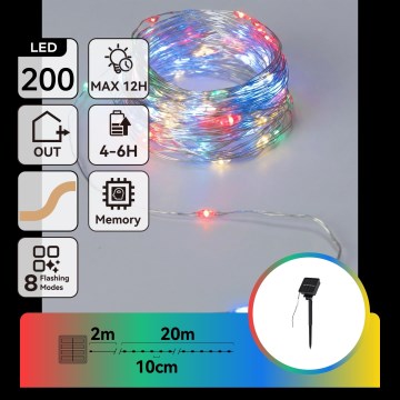 Aigostar - сонячна LED-гірлянда 200xLED/8 режимів 22 m IP65 багатоколірна 800 mAh