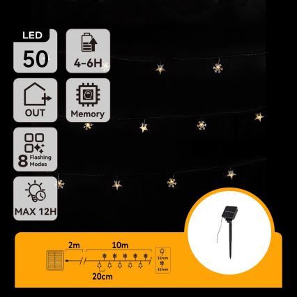 Aigostar - LED сонячна  гірлянда 50xLED/8 функцій 12m 800mAh IP65 теплий білий