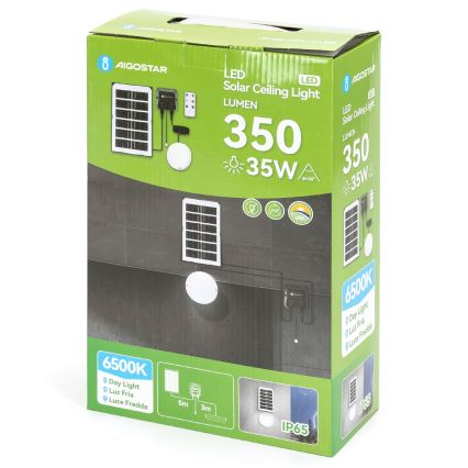 Aigostar - сонячний LED‑світильник LED/35 Вт/12 В 3000 мА·год 6500K IP65 діаметр 16,8 см + дистанційне керування