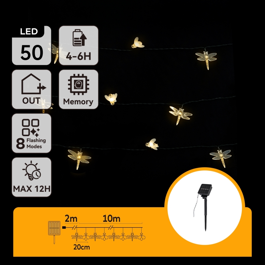 Aigostar - сонячна LED декоративна гірлянда 50 LED / 8 режимів, 10 м, 800 мА·год, IP65, тепле біле світло
