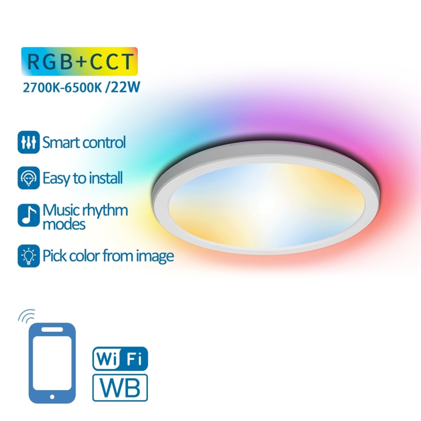 Aigostar - Стельовий RGBW-світильник з регулюванням яскравості LED/22W/230V 2700-6500K Wi-Fi