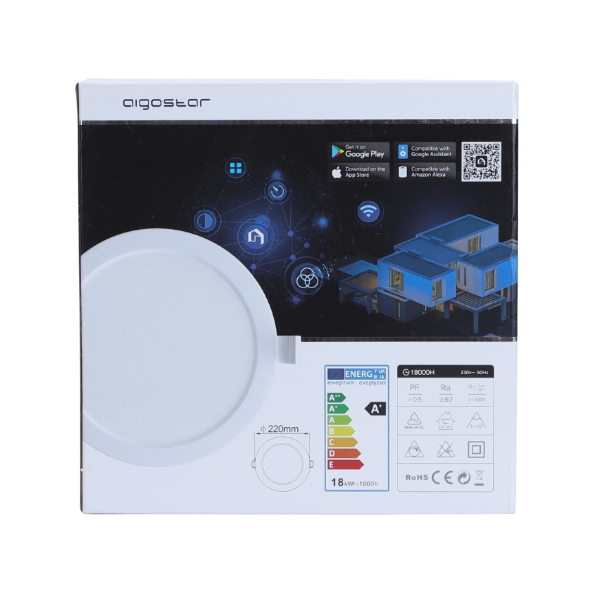 Aigostar - Стельовий вбудований LED світильник з регулюванням яскравості 18W/230V діаметр 22 см Wi-Fi