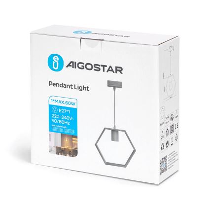 Aigostar - стильна підвісна люстра з сосни на шнурі, 1xE27/60W/230V