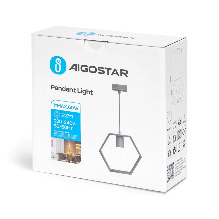 Aigostar - стильна підвісна люстра з сосни на шнурі, 1xE27/60W/230V
