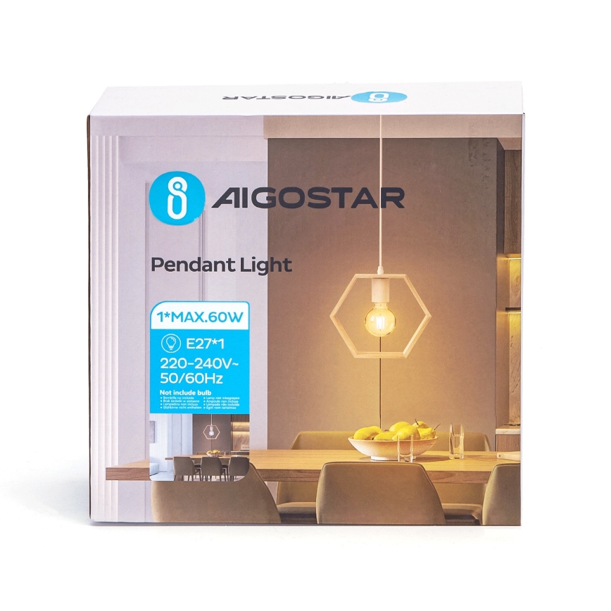 Aigostar - стильна підвісна люстра з сосни на шнурі, 1xE27/60W/230V