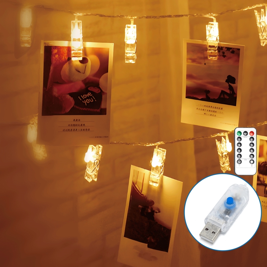 Aigostar - светодиодная декоративная гирлянда 10xLED/5W/USB, 5 м, тёплый белый