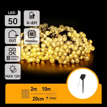 Aigostar - Светодиодная декоративная гирлянда на солнечной батарее 50xLED/8 функций 12 м 800 mAh IP65 теплый белый
