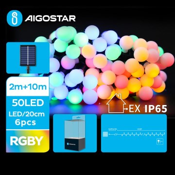Aigostar - Светодиодная декоративная гирлянда на солнечной батарее 50xLED/8 функций 12 м IP65 цветной