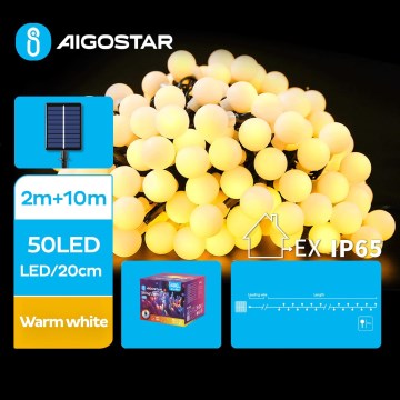 Aigostar - Светодиодная декоративная гирлянда на солнечной батарее 50xLED/8 функций 12 м IP65 теплый белый