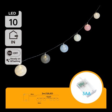 Aigostar - светодиодная гирлянда 10 светодиодов, питание от 3×AA, 2 м, тёплый белый