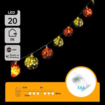 Aigostar - светодиодная гирлянда 20xLED/3xAA 2 м тёплый белый