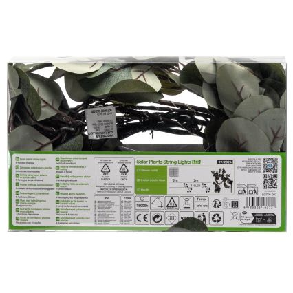 Aigostar - Светодиодная гирлянда на солнечной батарее 110xLED/4 м IP65 300 mAh теплый белый эвкалипт