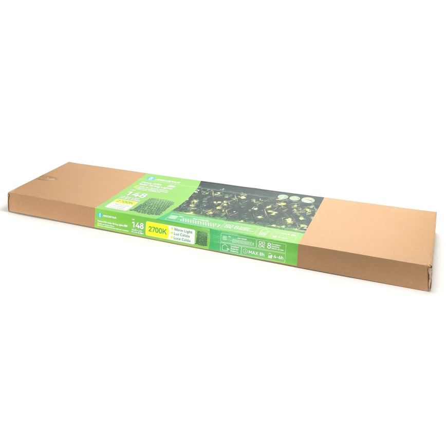 Aigostar - Светодиодная гирлянда на солнечной батарее 148xLED/2x1,2 м IP65 300 mAh теплый белый плющ