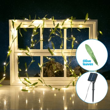 Aigostar - Светодиодная гирлянда на солнечной батарее 50xLED/7 м IP65 300 mAh теплый белый оливковый