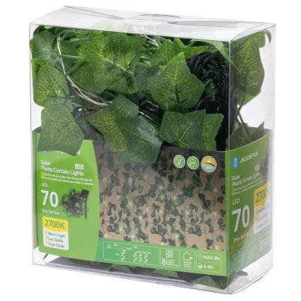 Aigostar - Светодиодная гирлянда на солнечной батарее 70xLED/4x1 м IP65 300 mAh теплый белый плющ