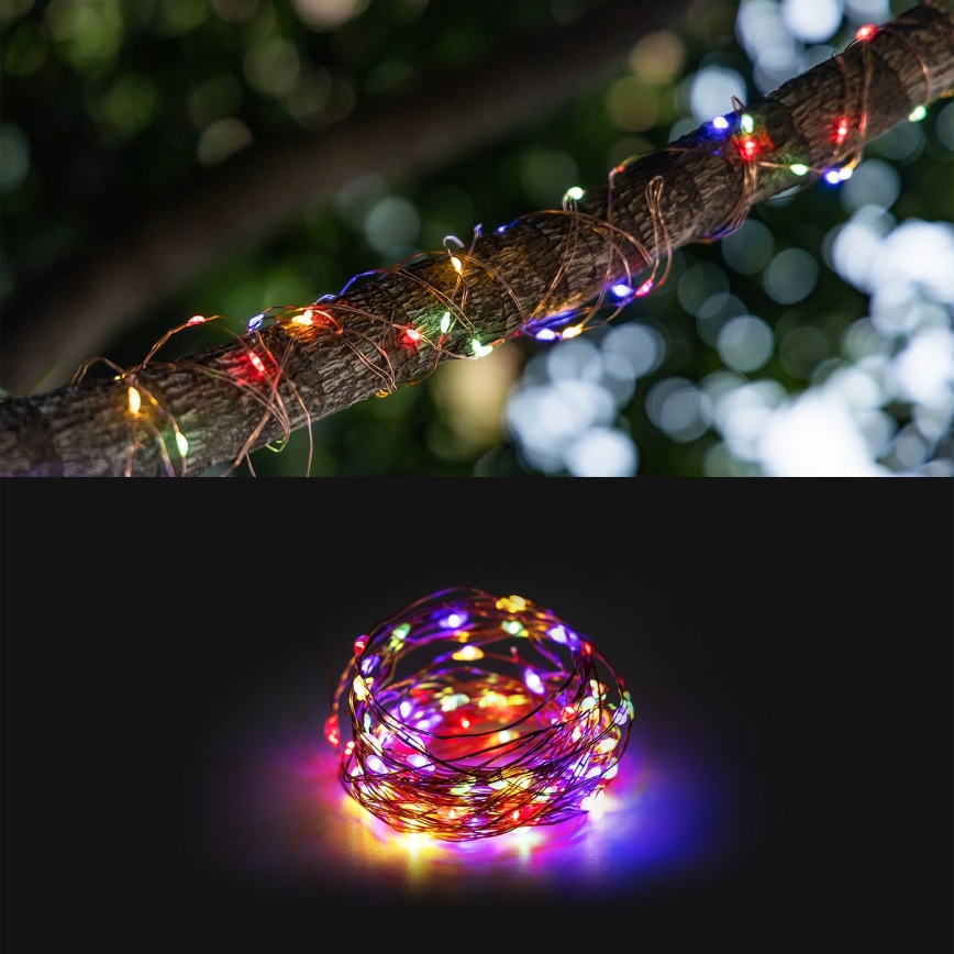 Aigostar - Светодиодная гирлянда на солнечной батарее LED/8 функций 12 м IP65 цветной