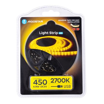 Aigostar - Светодиодная лента 2 м LED/4,9W/5V 2700K IP65 черный