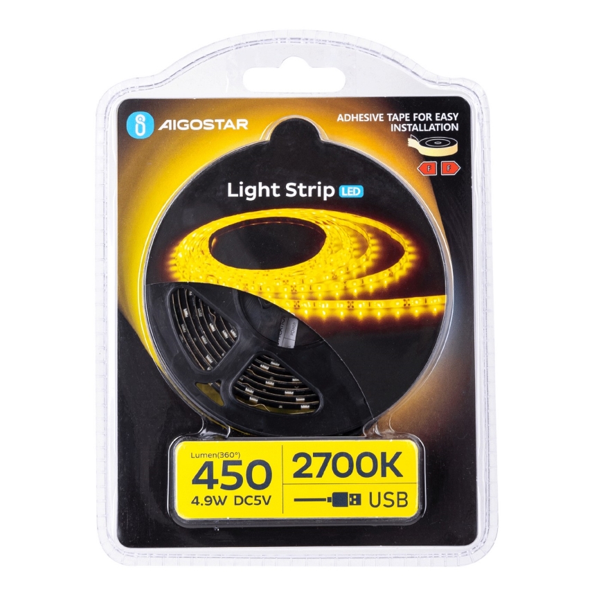 Aigostar - Светодиодная лента 2 м LED/4,9W/5V 2700K IP65 черный