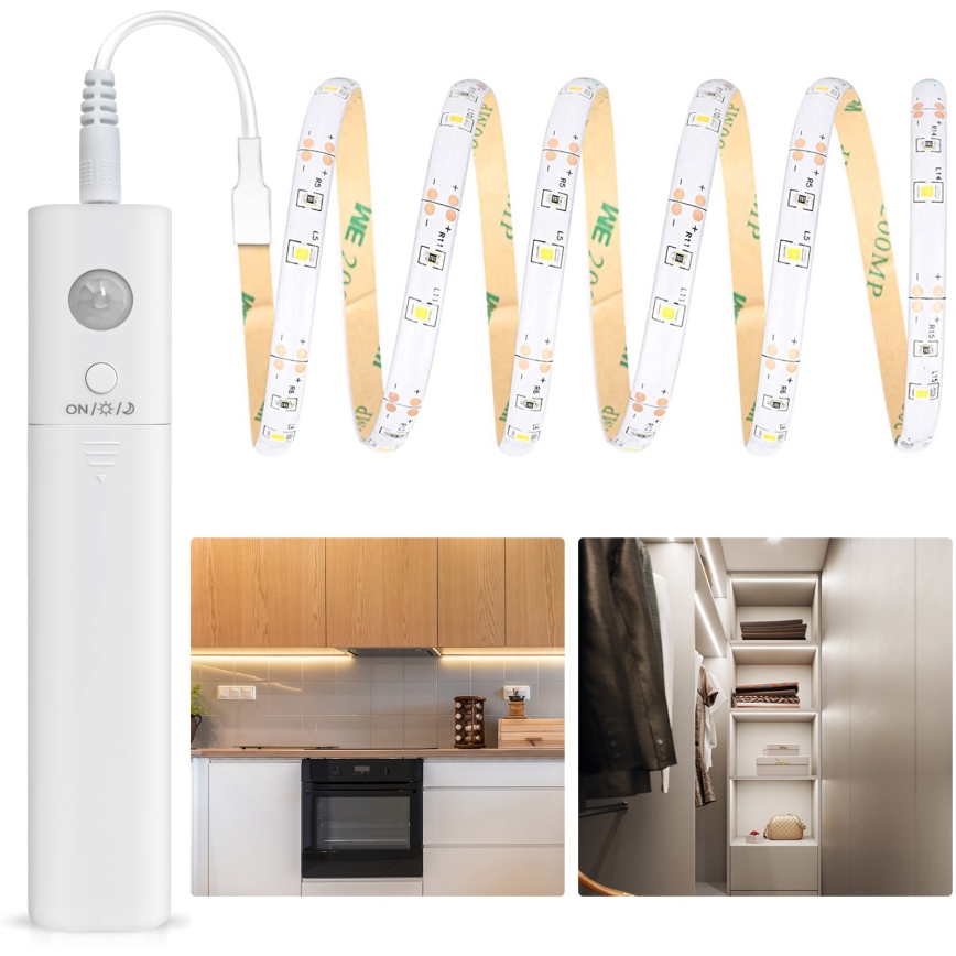 Aigostar - Светодиодная лента с регулированием яркости и датчиком 1 м LED/2W/4xAAA 3000K IP65