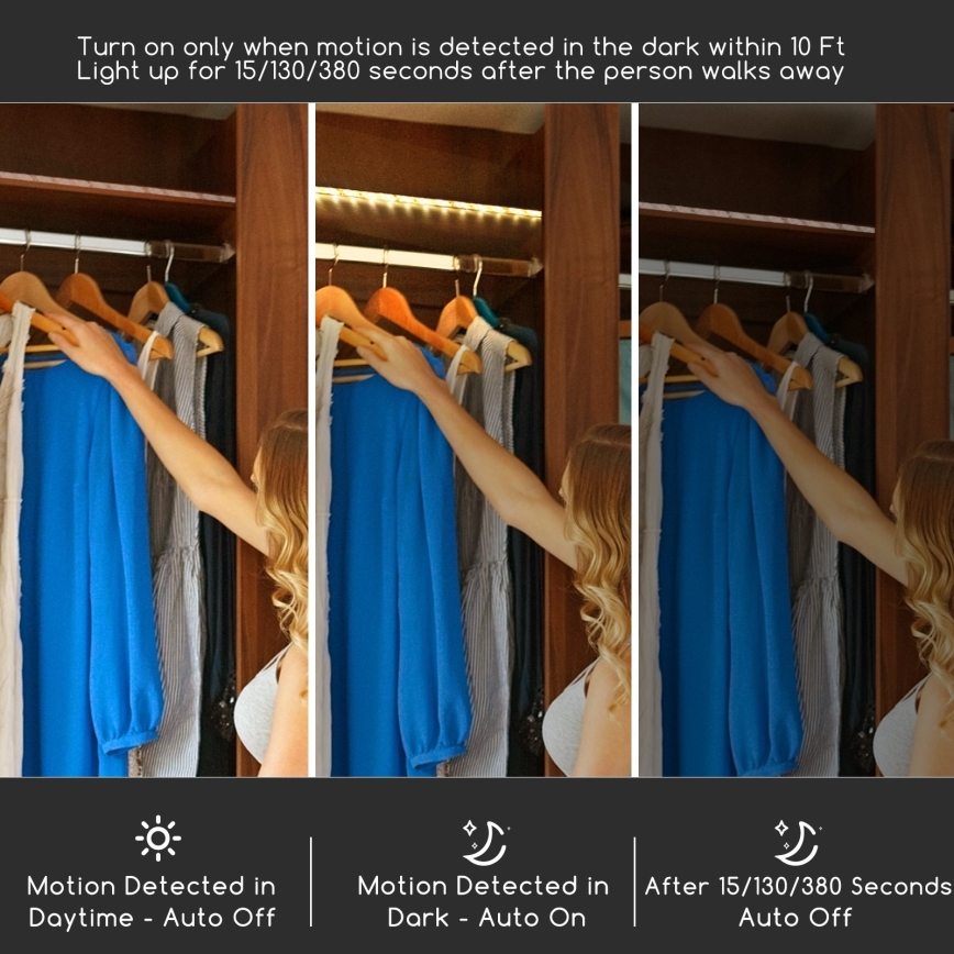 Aigostar - Светодиодная лента с регулированием яркости и датчиком 1 м LED/2W/4xAAA 3000K IP65