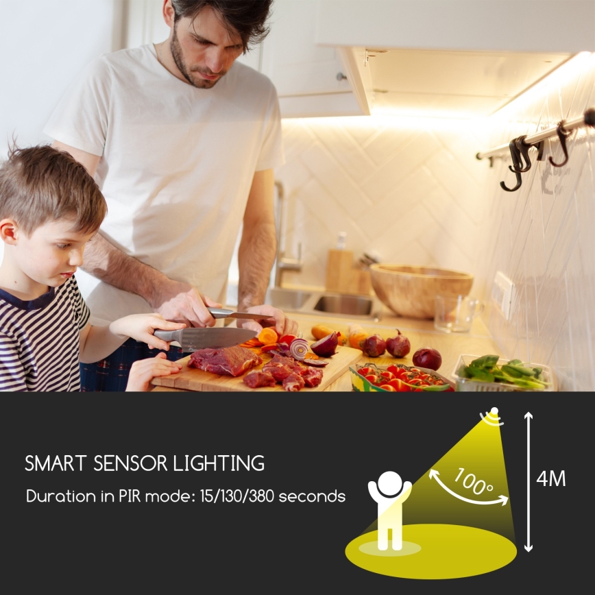 Aigostar - Светодиодная лента с регулированием яркости и датчиком 1 м LED/2W/4xAAA 3000K IP65