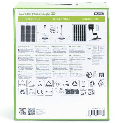 Aigostar - Светодиодная люстра на солнечной батарее 2xLED/70W/12V 12000 mAh 6500K диаметр 23,5 см + дистанционное управление
