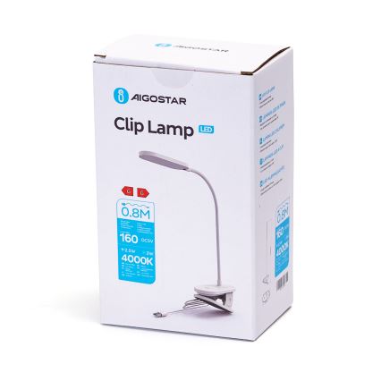 Aigostar - Светодиодная настольная лампа с регулированием яркости и зажимом LED/2,5W/5V белый